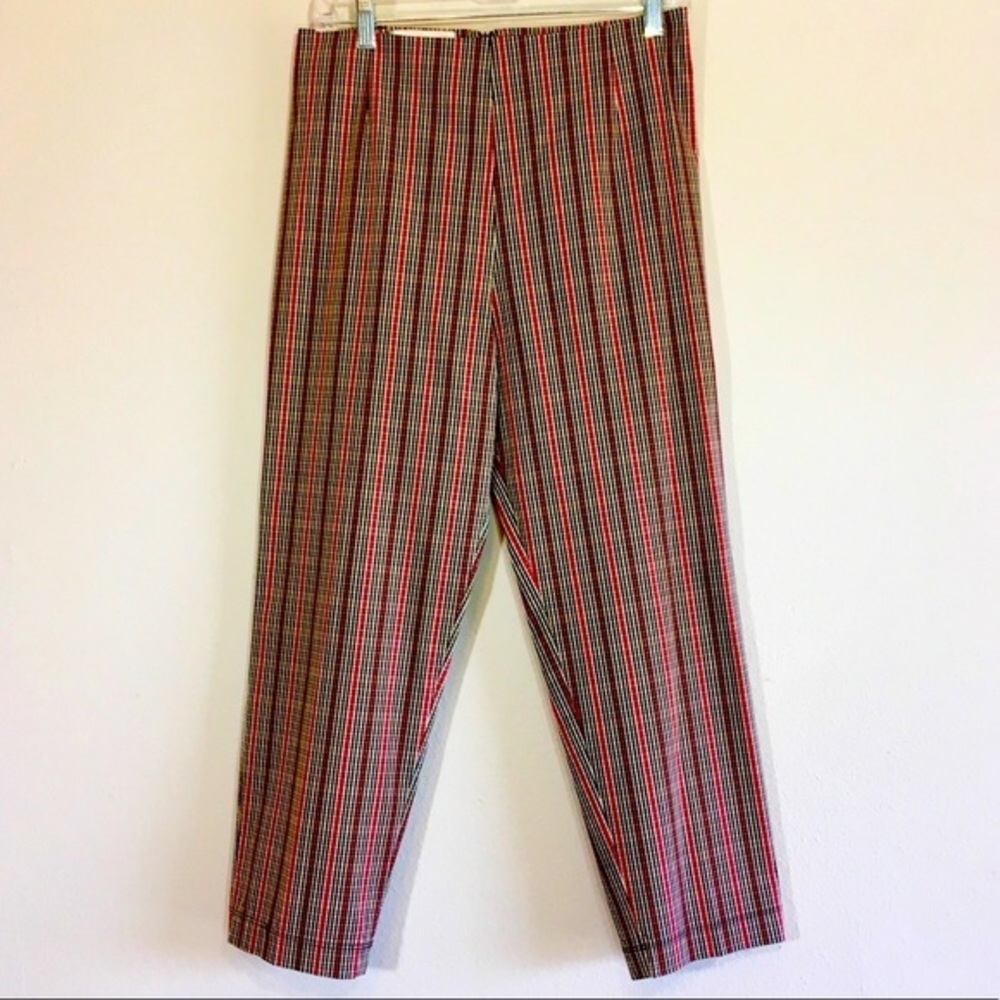 Vintage Cropped Pants Red Leggings Plaid Stretch